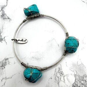 Jules B Turquoise Color Nugget Wire Wrapped Bracelet Silver Boho Artisan Jewelry